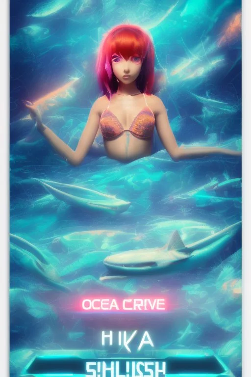 rave poster with ocean theme ika musume with empty text area