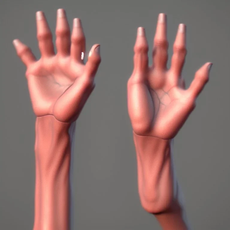 human hand, each finger has a face