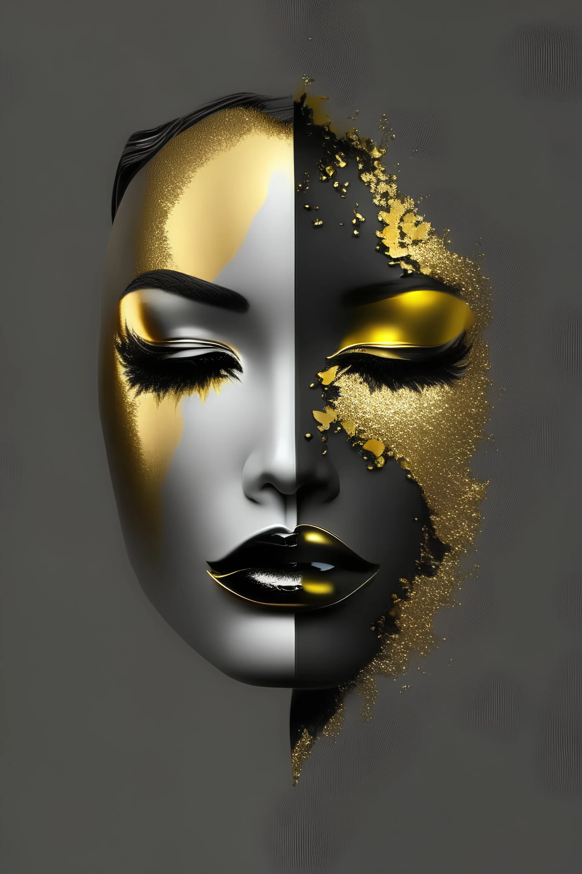 Half female face, beautiful, black and gold, modern, stylish, elegant, logo desig