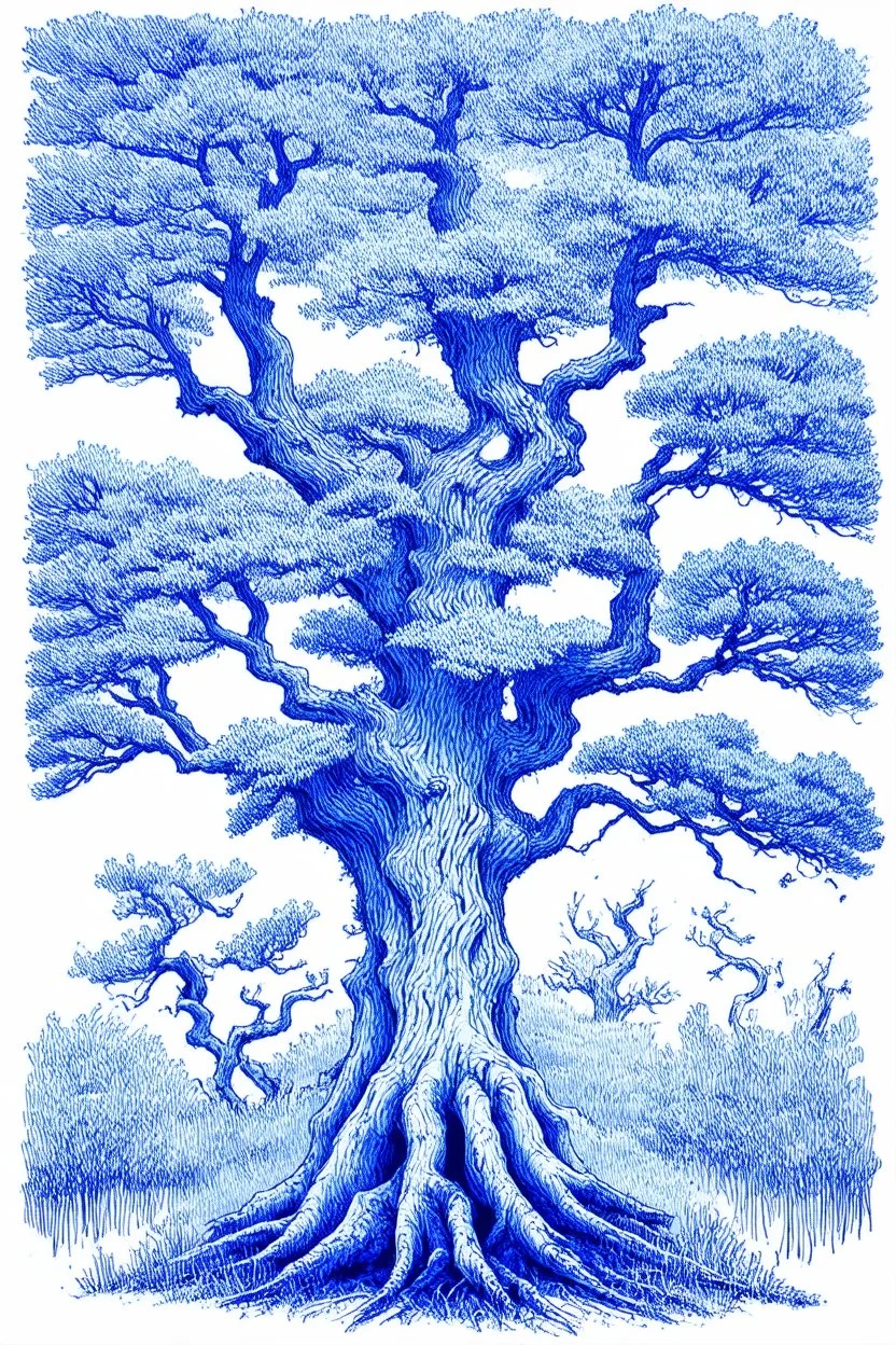 Arbres étranges dessinés au stylo Bic bleu