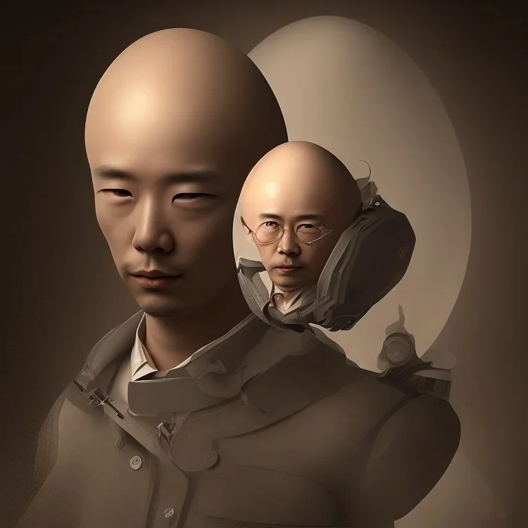 portrait of one korean man whose head is a giant egg