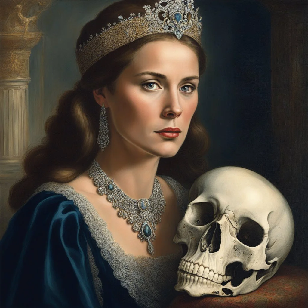 Hamlette, Princess of denmark, asking to herself "be or not to be..." she looks at a skull, she is a warrior in the midst of great emotional turmoil and psychological struggle following the death of his father and the hasty marriage of his mother to his uncle.