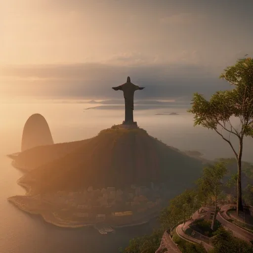 Christ the Redeemer, beautiful, landscape,sunset, unreal engine 5, cinematic lighting, photorealistic, realistic, hyper detailed, 8k, octane render, cinema 4d