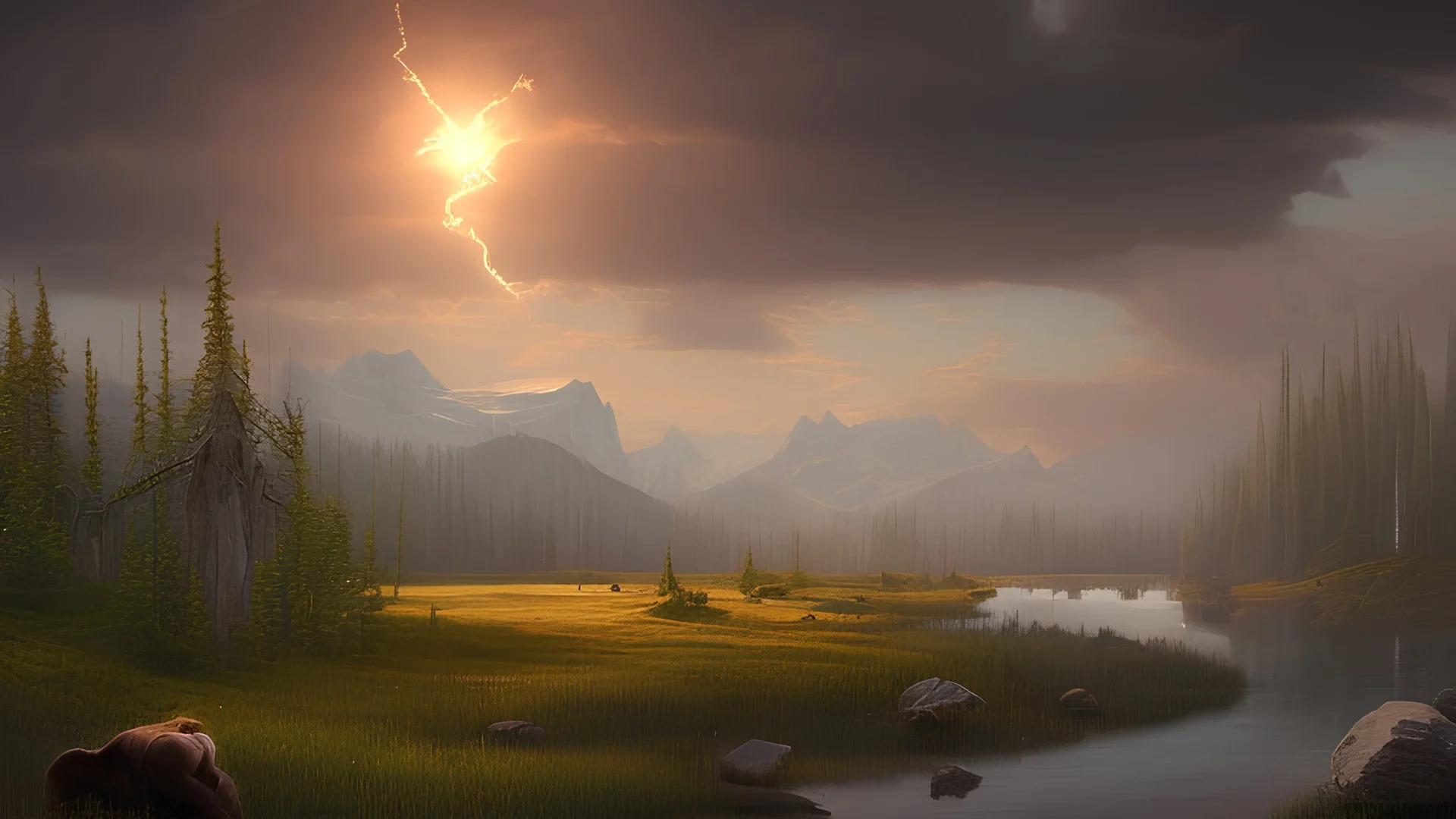 rural landscape in Labrador, Canada, style Albert Bierstadt, god lights, RTX, realistic