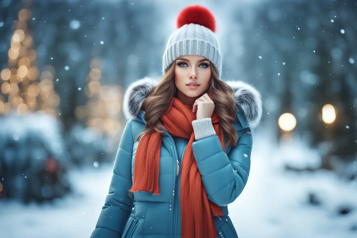 ,Winter Wonderland image, hyper-detailed, sharp focus, beautiful girl in winter clothing,octane render