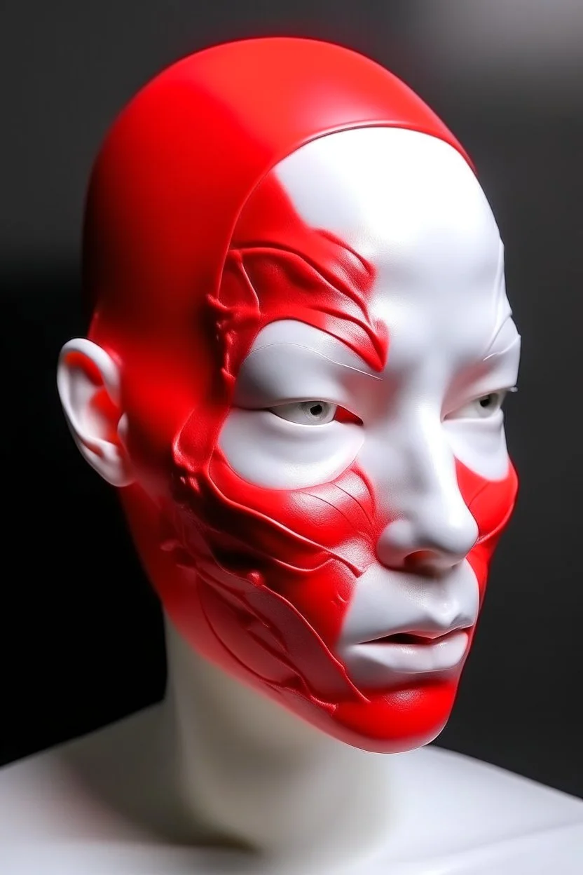 Red rubber face with rubber effect in all face with white sponge rubber effect hair