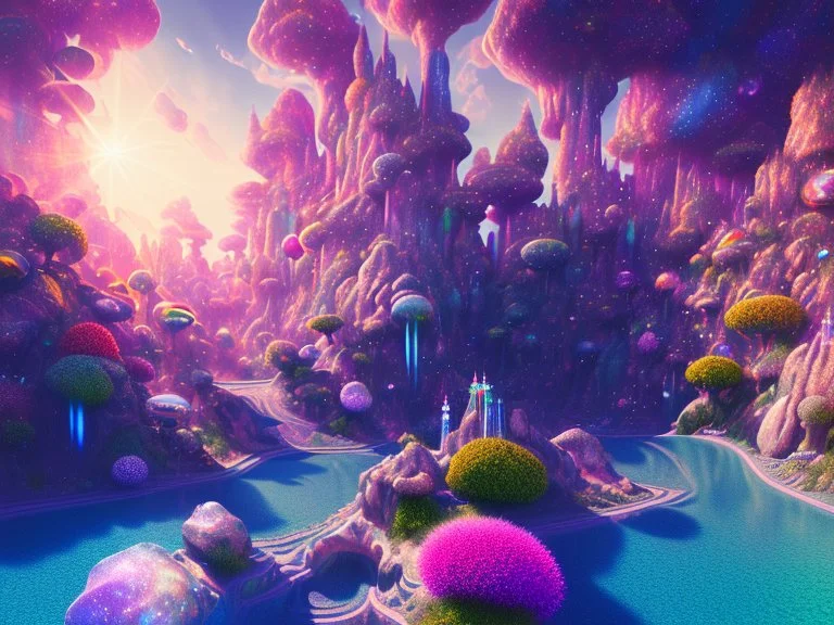 colorful underground crystal cosmic and galactic ambiance hill sky rocks sunny pool surreal, full of details, smooth, bright sunshine，soft light atmosphere, light effect，vaporwave colorful, concept art, smooth, extremely sharp detail, finely tuned detail, ultra high definition, 8 k, unreal engine 5, ultra sharp focus