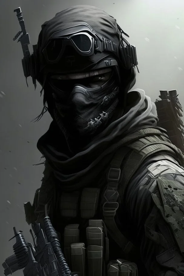 A soldier in the game modern warfare, he wears a solid black creepy helmet that covers his face. He is a sniper, but can also run point. His call sign is Wraith.