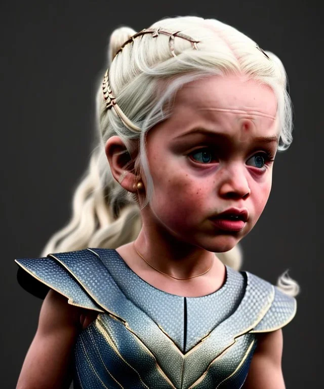 Daenerys Targaryen toddler, full body, dramatic lighting, angry, hyper realistic,