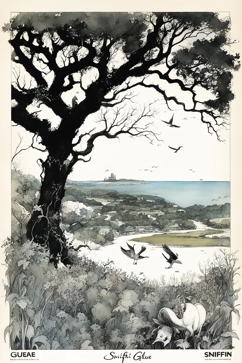 SNIFFIN’ GLUE magazine high res photo cover by Ralph Steadman: special Visit Aeaea the nice island covered with a mixture of pasture and dense woodland of oak and beech. issue; guest stars: Circe, a captivating nymph and Homer the Greek poet