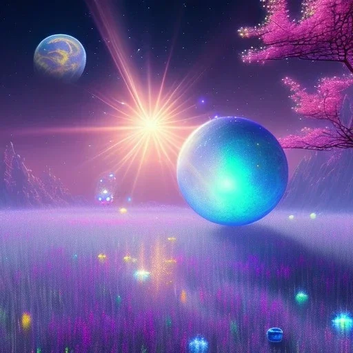 one big Cosmic crystal subtle in a galactic ambiance , blue lake, delicate flowers, delicate colors, bin the foreground, full of details, smooth，soft light atmosphere, light effect，vaporwave colorful, concept art, smooth, extremely sharp, masterpiece, best quality, blue skinned, sparkling,8k, , sun light, 8K, RAW, depth of field,high contrast,