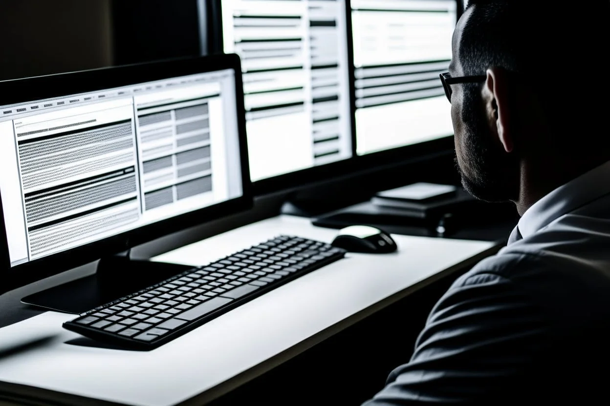 Someone sitting in front of a computer checking information and sources.