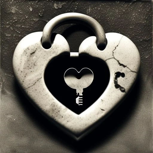 grey and black stone heart-shaped, with antique keyhole inside, on white background