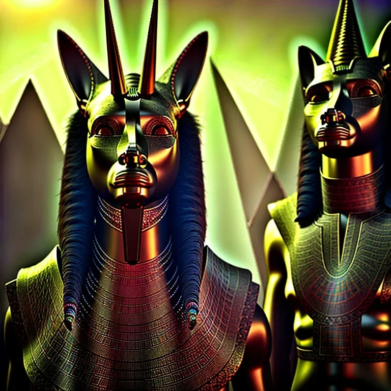 A portrait post-apocalypse of Jackal Egyptian God Anubis ,in a sin city pyramid, sci-fi fantasy style, volumetric lighting, particales,highly detailed,cinamatic,8k,3D,fire and black deep colours,ignore NSWF