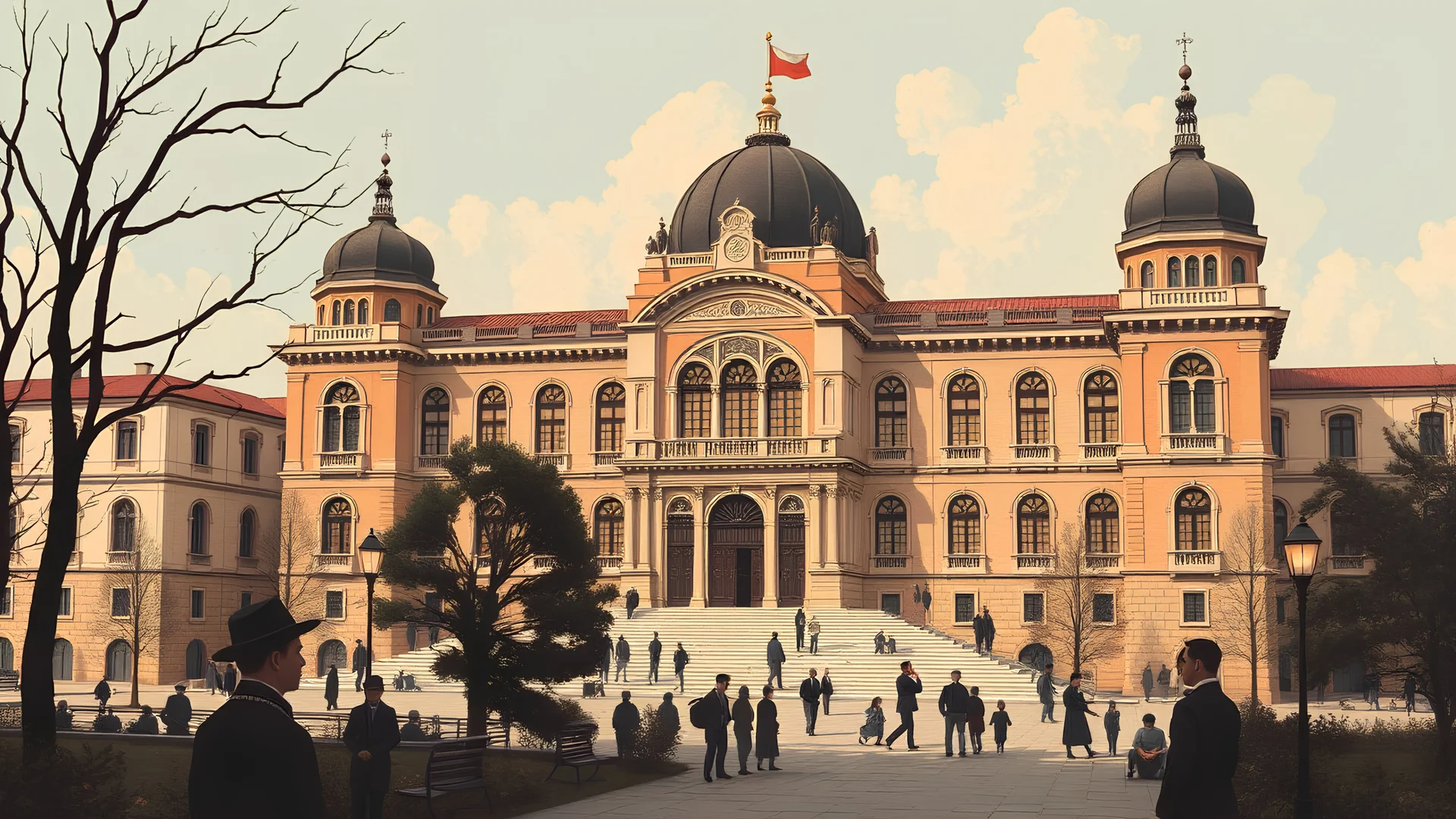 Vector, University in Istanbul in 1900, Illustration, Students School Turkish