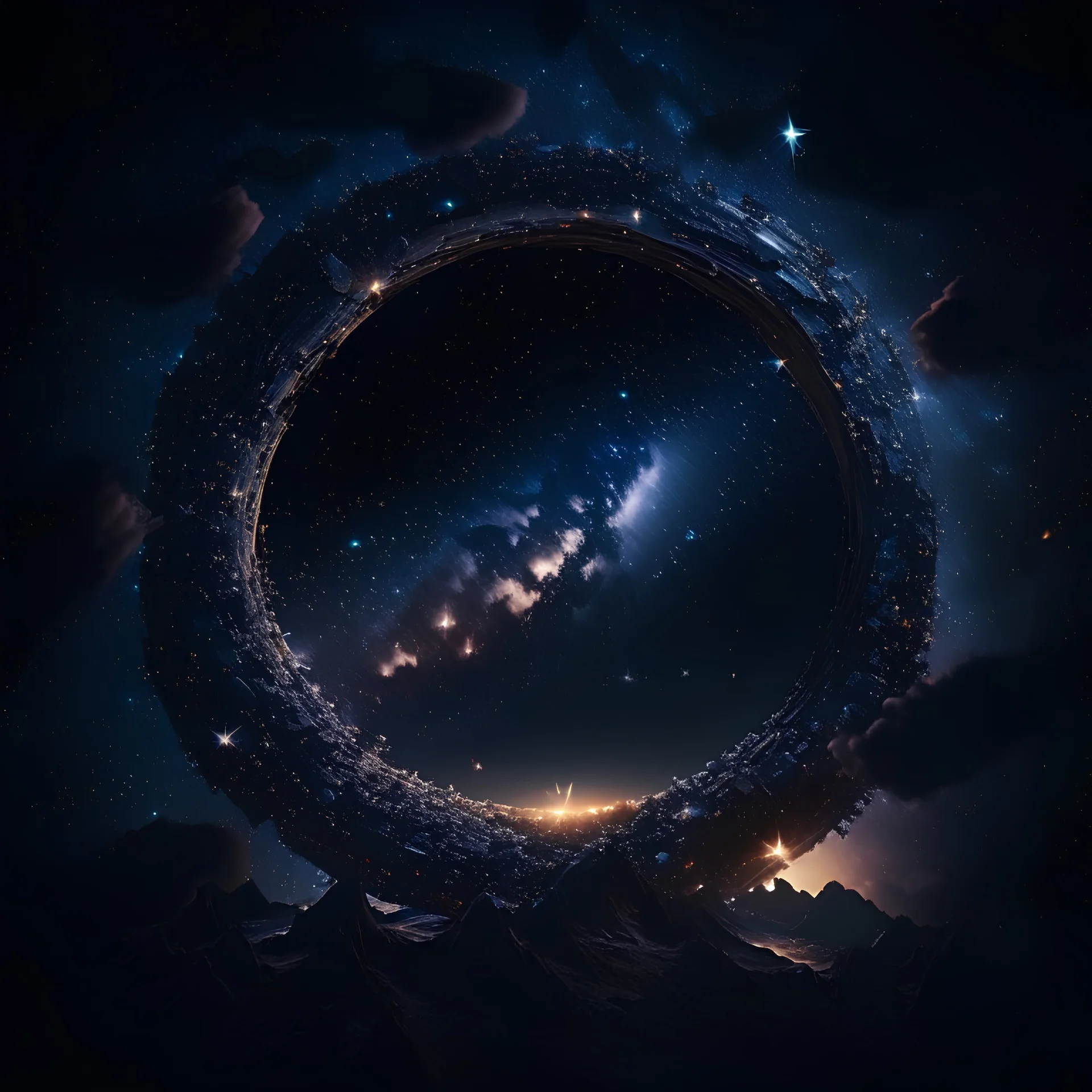 ((high quality realistic)), (photorealistic:1.4, realistic), highly detailed CG unified 8K,fantasy,Circle,The night the sky was full of stars,dark tone ,