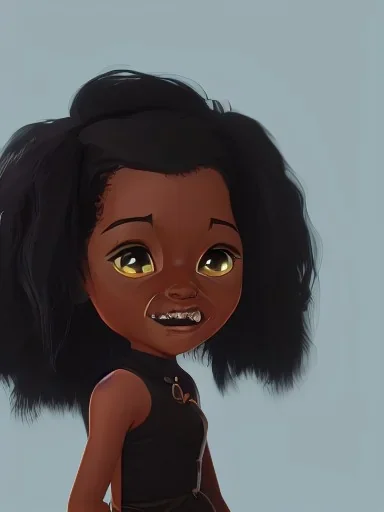 Portrait of a sweet black toddler witch girl with long black curly hair