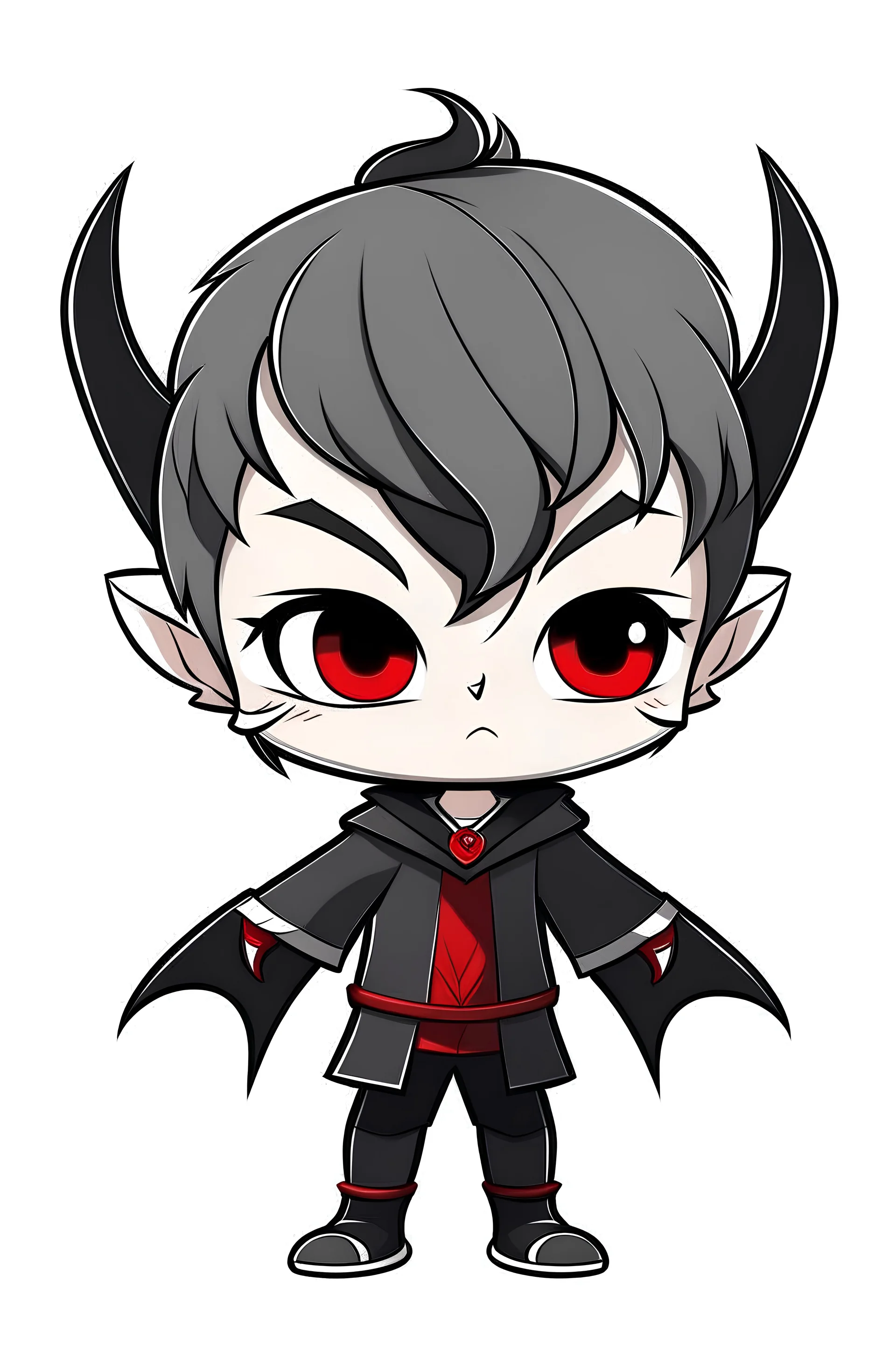 satan little helper, cute kid, short hair, dressed as dark elf, white background, clean outline