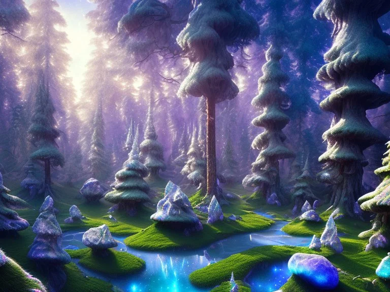 white crystal cosmic and galactic ambiance hill forest sky rocks sunny trees pools surreal, full of details, smooth, bright sunshine，soft light atmosphere, light effect，vaporwave colorful, concept art, smooth, extremely sharp detail, finely tuned detail, ultra high definition, 8 k, unreal engine 5, ultra sharp focus