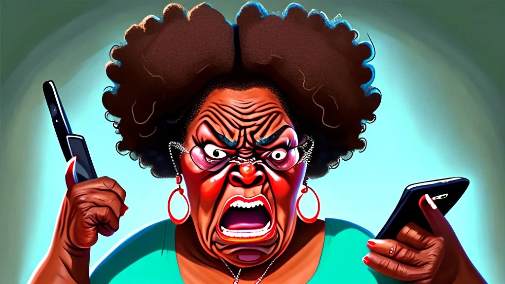 angry black mama mad on phone