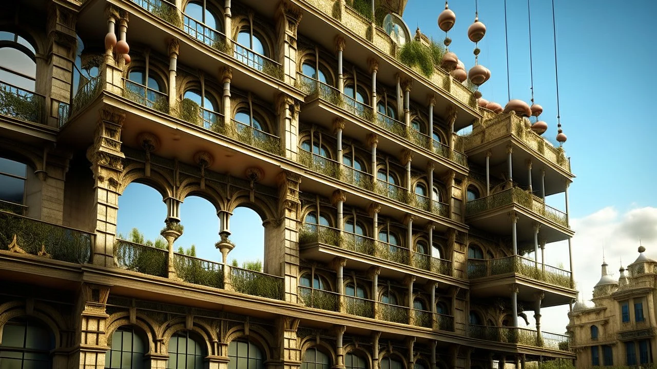 A surrealist depiction of hanging balconies, seemingly suspended in mid-air, devoid of any supporting structure. The balconies are rendered in a vibrant, almost hallucinatory style, reminiscent of Salvador Dali's melting clocks. Each balcony is uniquely detailed; some are ornate with wrought iron railings, others are minimalist with sleek, modern designs. The balconies are populated with everyday objects – a wilting flowerpot, a half-read book, a forgotten teacup – hinting at a life lived and