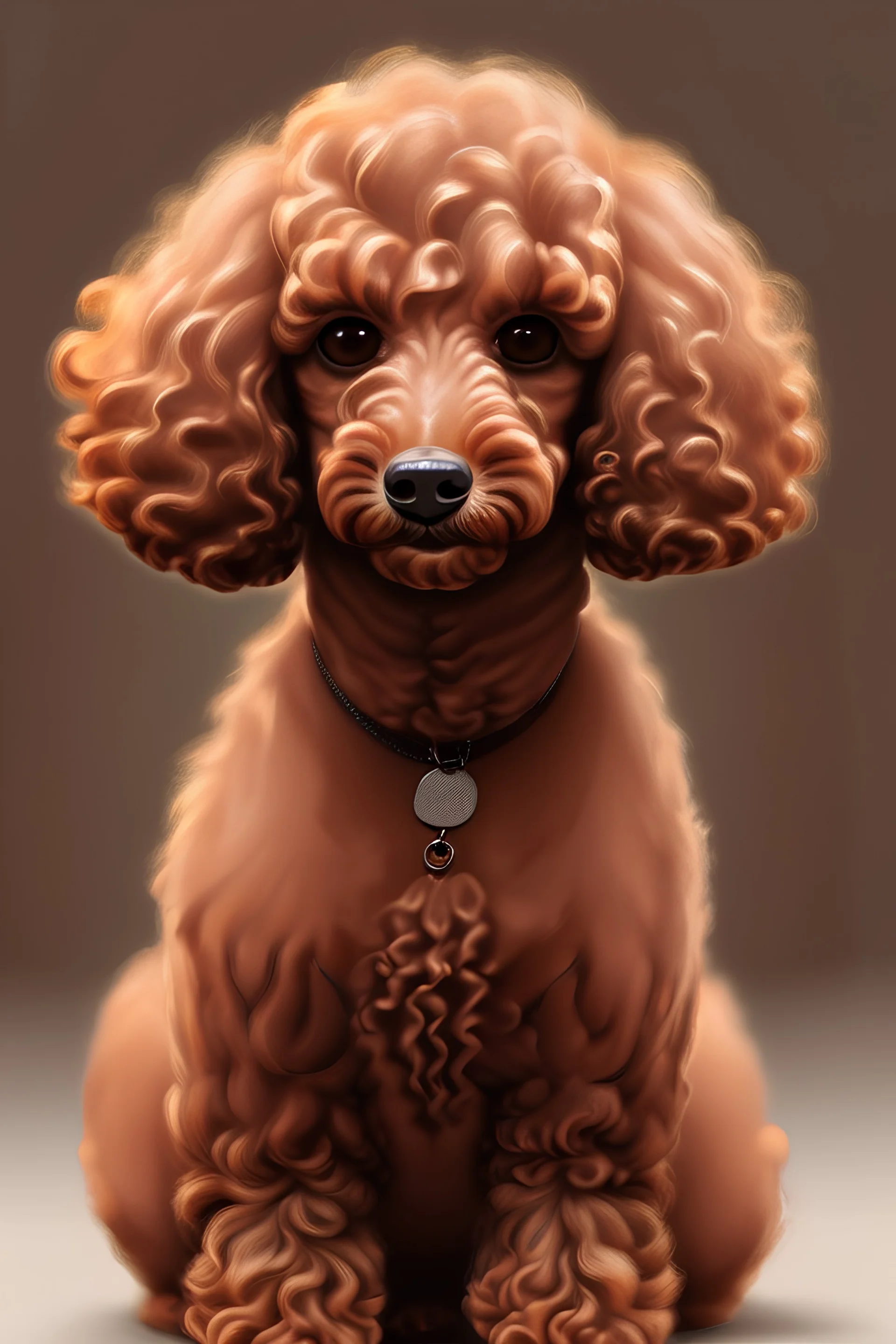 a small brown poodle with curly fur, high quality, highres, gif, on a dark background