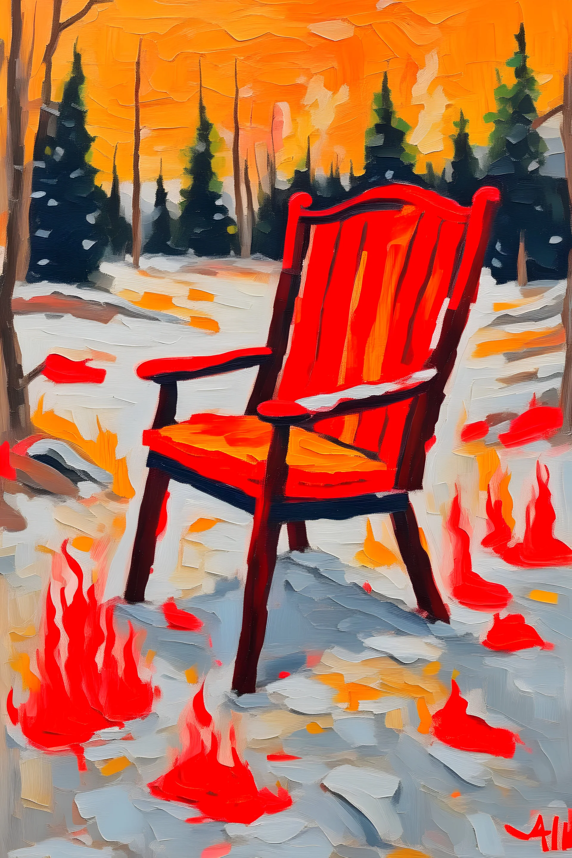 Hell and snow and chair oil paints style Anne Bremer