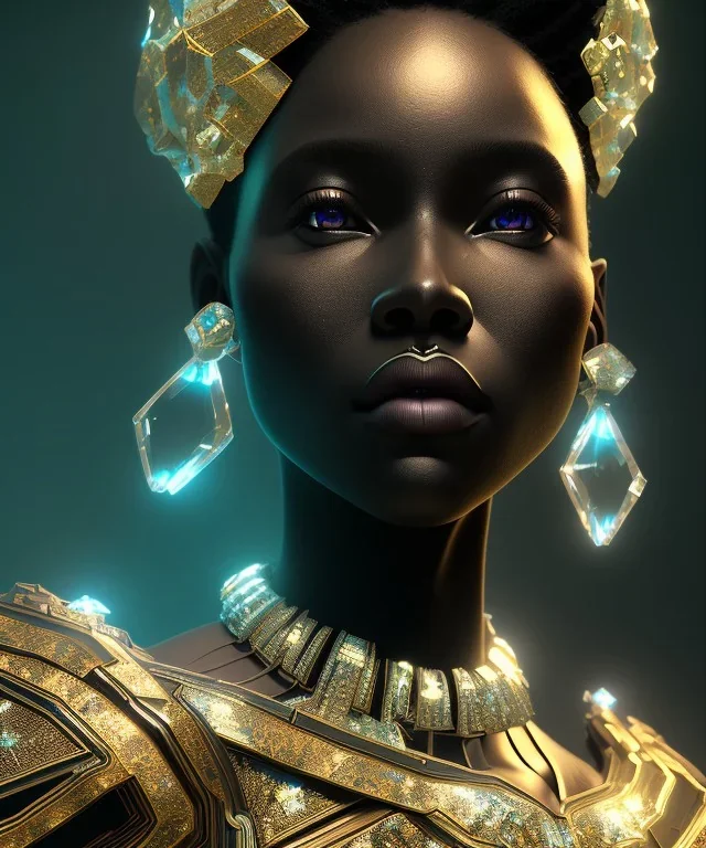 A portrait of a crystalised black queen, atmospheric, realistic, unreal engine, cinematic lighting, octane render.