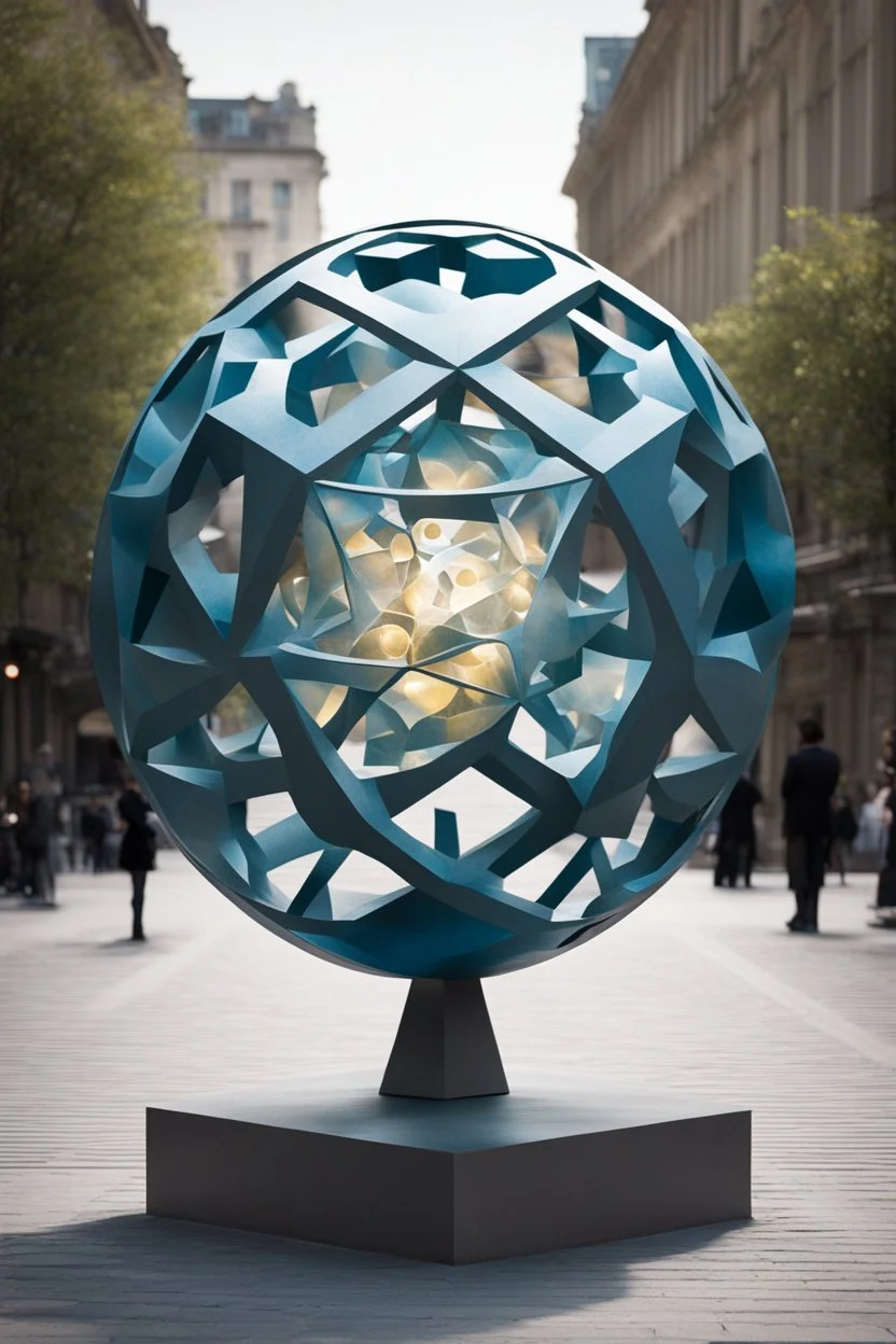 статуя на улице, Шар как атом/молекула: Сделать поверхность шара похожей на модель атома или молекулы, используя геометрические формы, светящиеся элементы или проекцию. . Для этого можно использовать различные геометрические формы, такие как круги, треугольники, шестиугольники и т. д., чтобы создать абстрактное изображение структуры атома или молекулы. Кроме того, возможно использование светящихся элементов, чтобы придать статуе особую магическую атмосферу и привлечь внимание прохожих ночью.