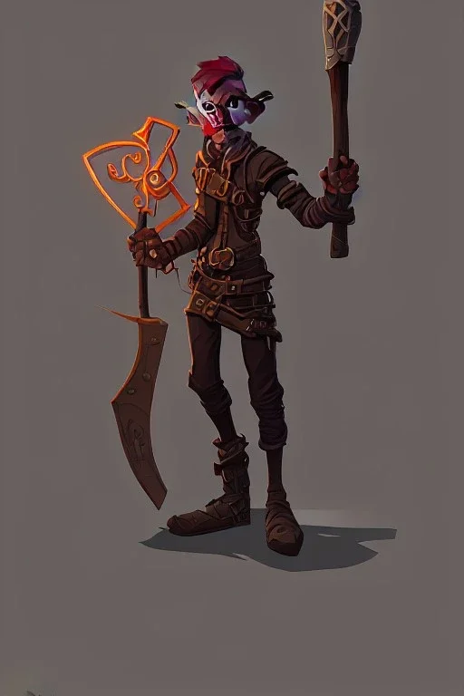 goblin holding an axe in a city in a steampunk style