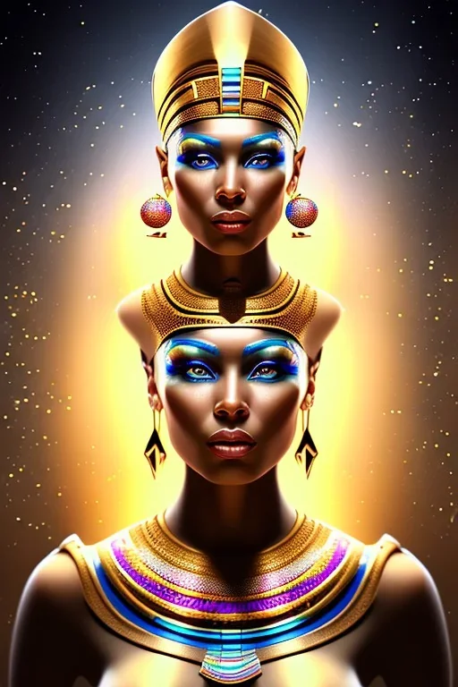 A beautiful portrait of Pharaonic queen , high key lighting, volumetric light high details psychedelic background