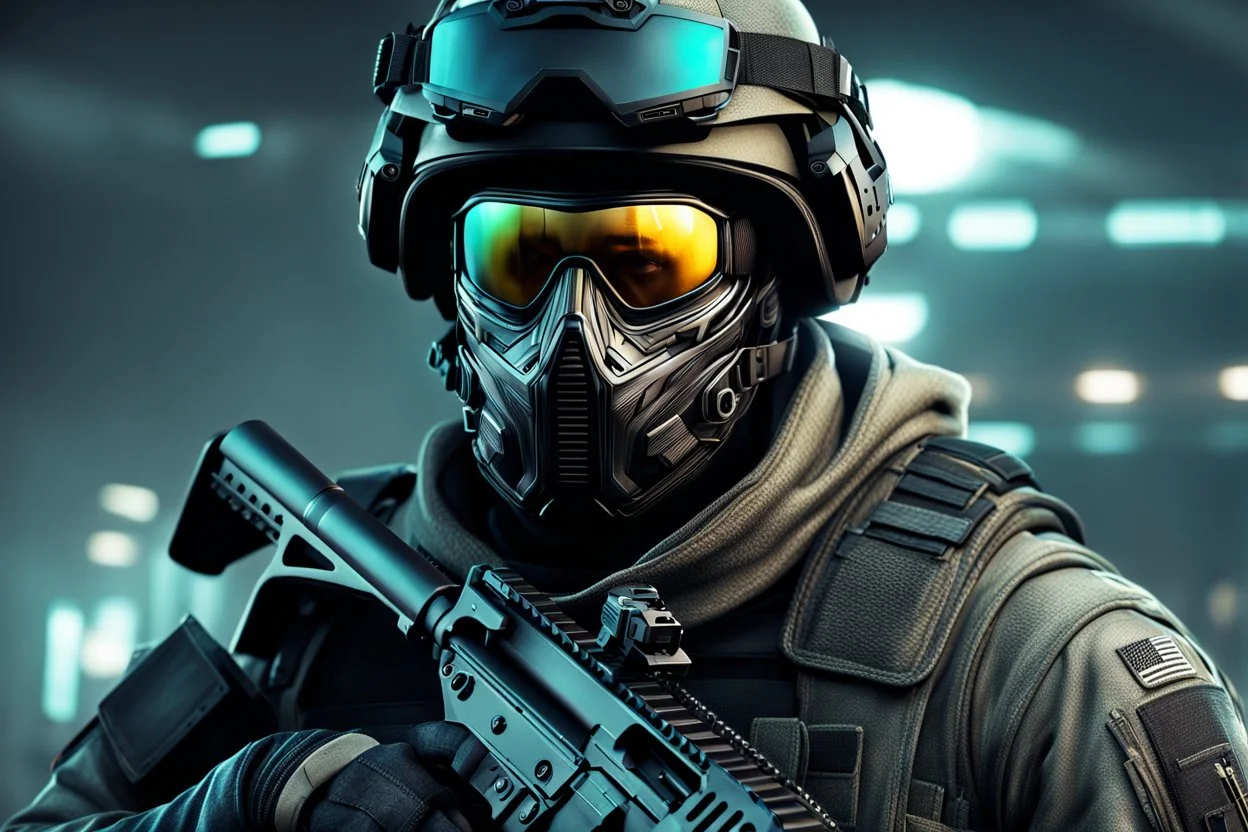 Ghost Soldier with skull mask in 8k realistic cgi drawing style, call of duty them, close picture, neon, intricate details, highly detailed, high details, detailed portrait, masterpiece,ultra detailed, ultra quality