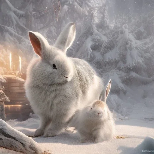 white rabbit, natural pigment, extremely sharp detail, finely tuned detail, ultra high definition, 8 k, unreal engine 5, ultra sharp focus, winter ambiance