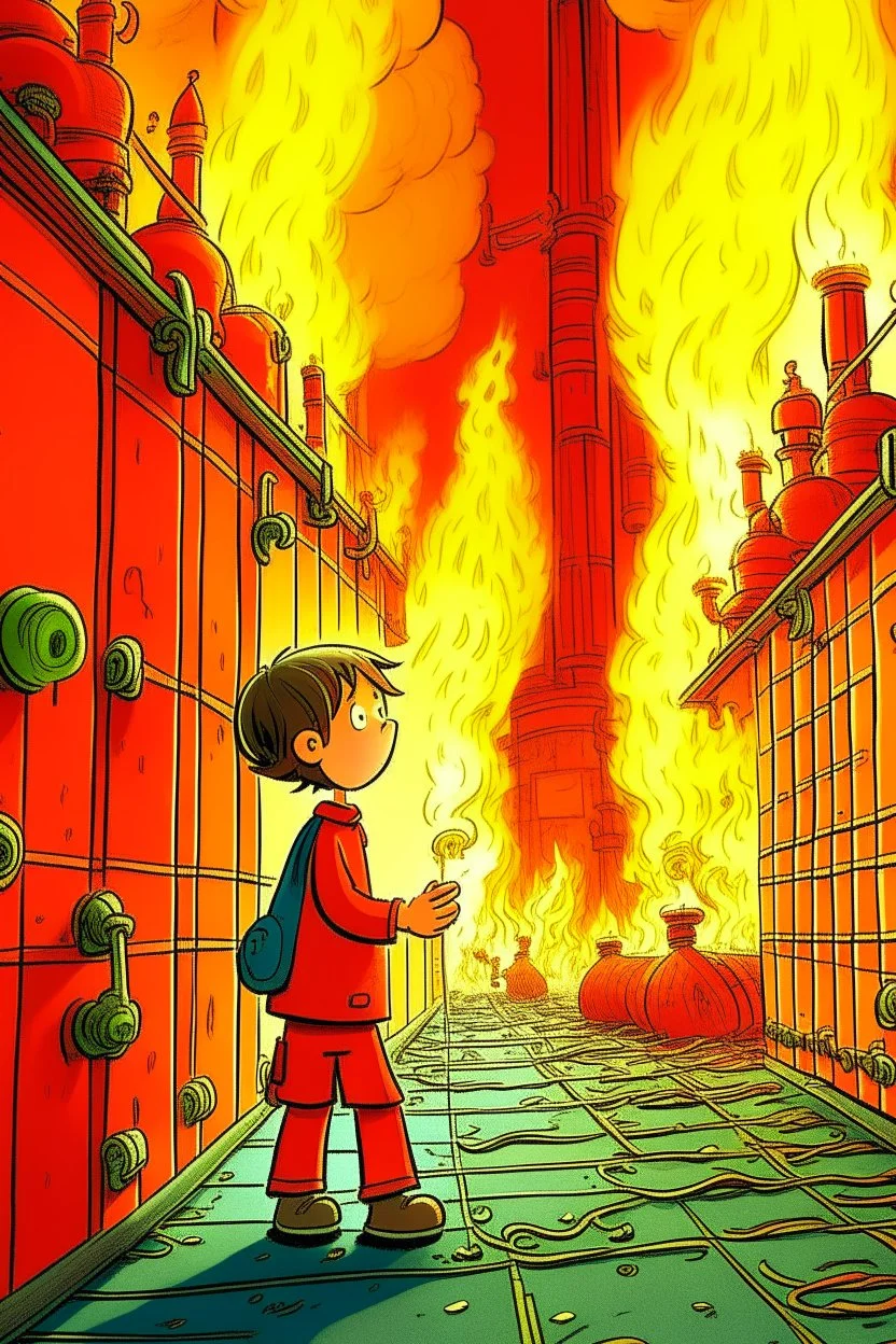 A boy's fantasy picture of a fire detection and extinguishing system