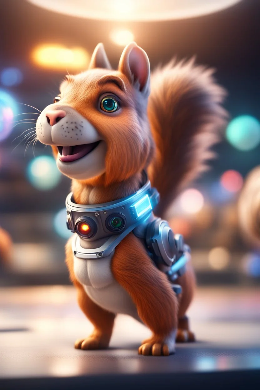 ultimate transcendent happy chat squirrel dog cat space hippo horse with spotlights, in advanced hi tech dock, bokeh like f/0.8, tilt-shift lens 8k, high detail, smooth render, down-light, unreal engine, prize winning