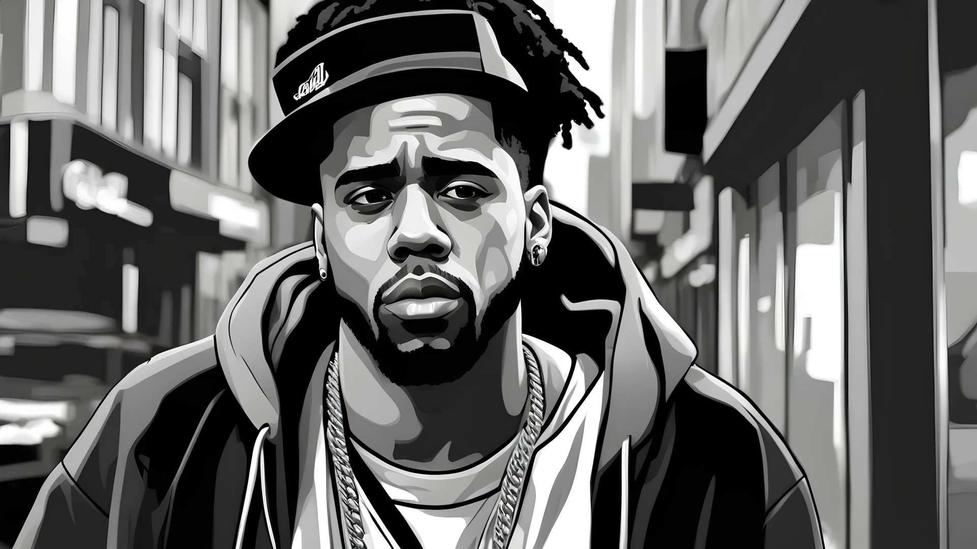 jcole, walk in street rapper, Realistic, sharp, digital art, ultra detailed, High quality, 8K, ultra detailed,
