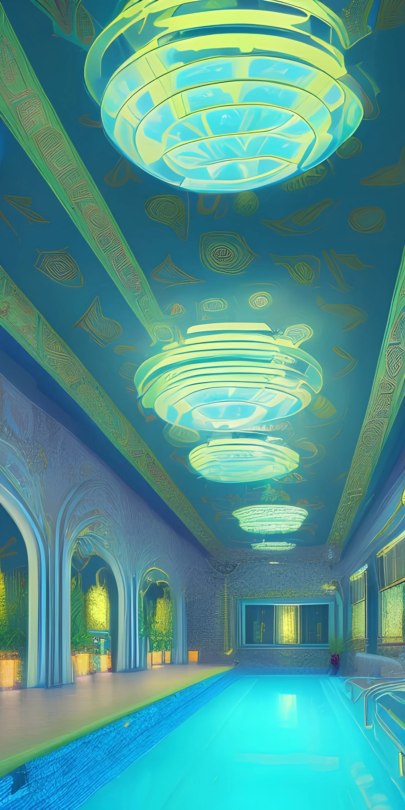 Neon turquoise indoor pool