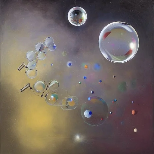 a Soap Bubble formed by multiverse-like complex surgical instruments mixed with galaxy-like musical instruments,Painting By Adrian Ghenie, Rene Magritte, Salvador Dali, Lucian Freud