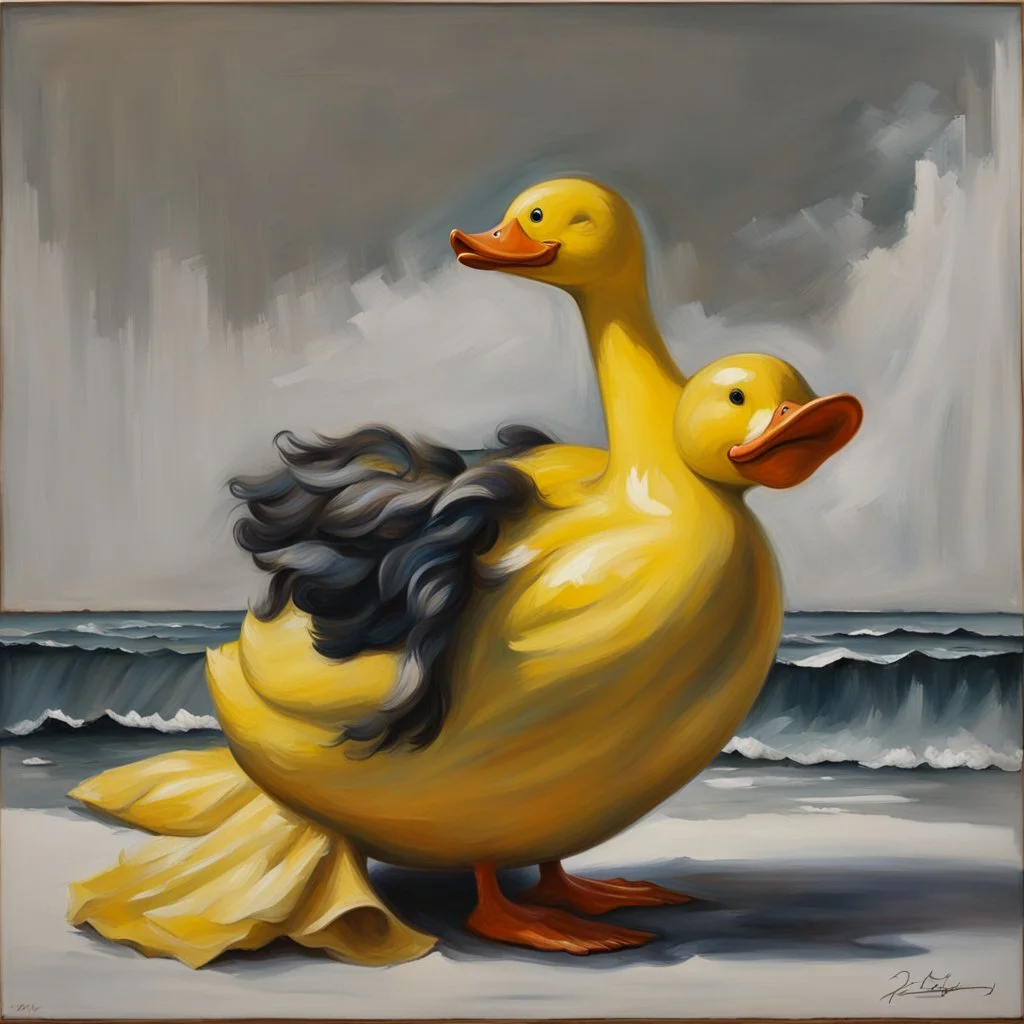 Big yellow plastic duck.19th painting