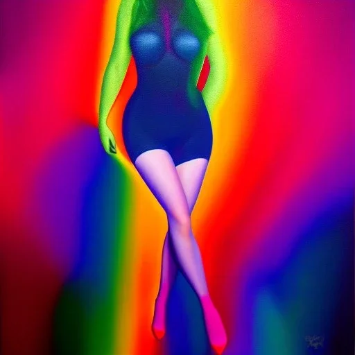 Full body portrait, painting, medium shot lady nuclear waste glow rainbow eyes