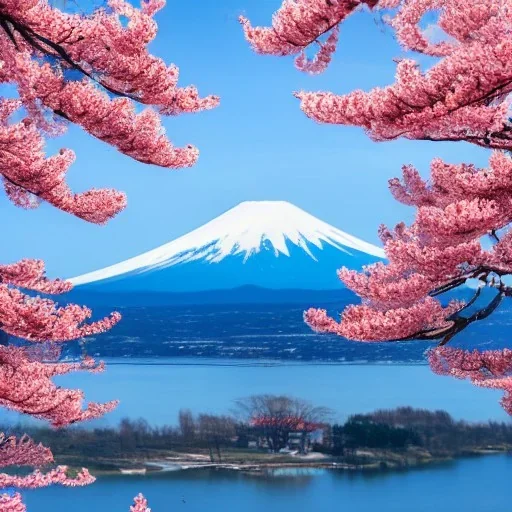 Turtle and Mount Fuji and cherry blossoms