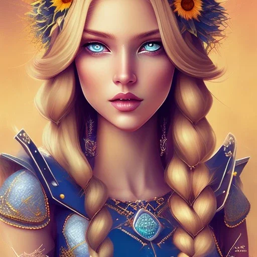 sunflower goddess blue eyes long hair blond