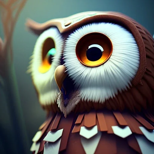 Owl, shallow depth of field, macro lens, unreal engine 5, ultra detailed, light fur highly detail