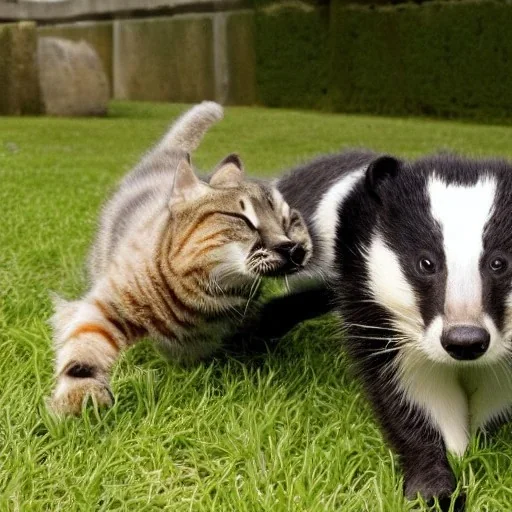 Badger playing with cat