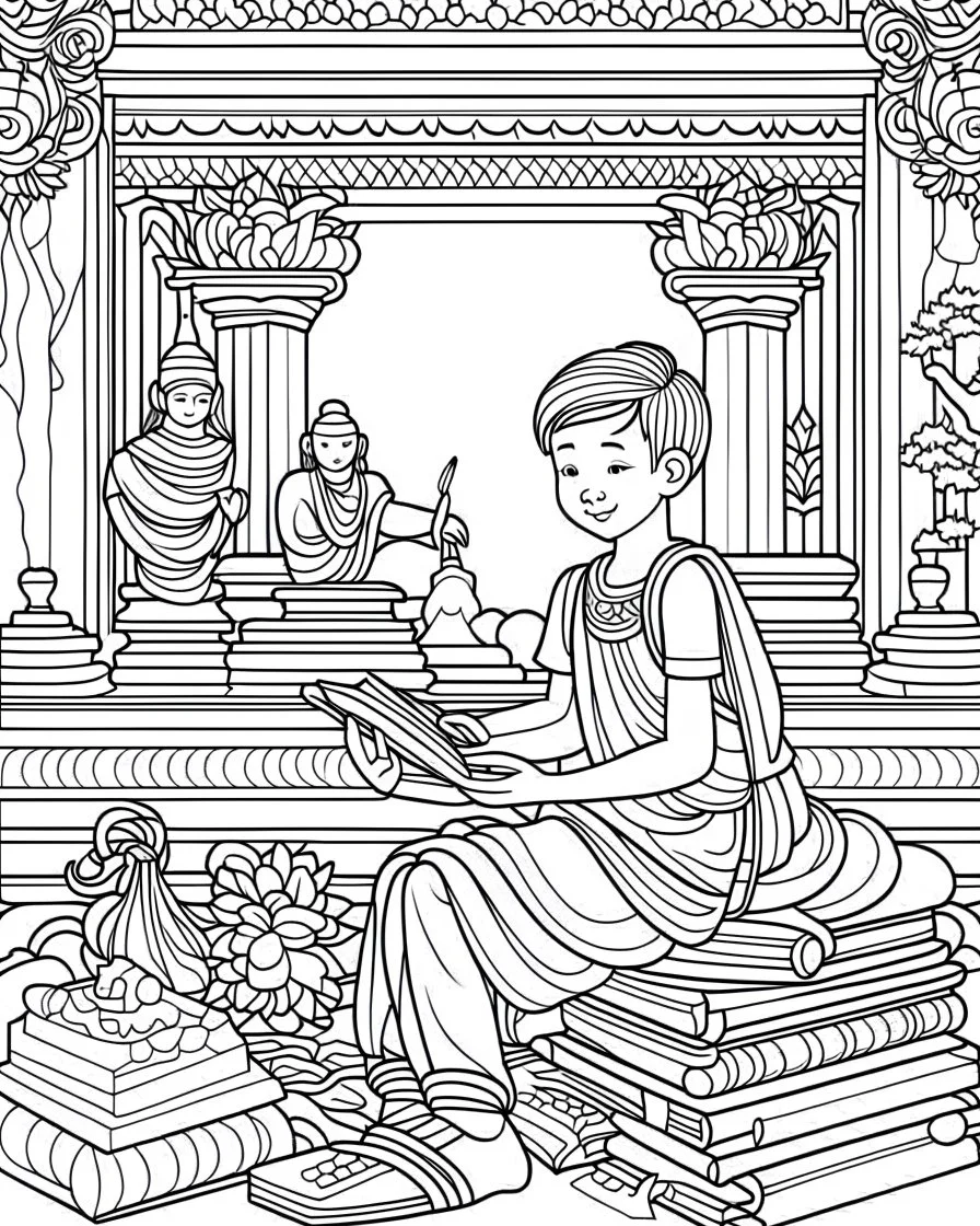 coloring pages for kids, Thai line art , 3D paper art, illustration cartoon style, thick lines, low detail, black and white, no shading, --ar 85:110