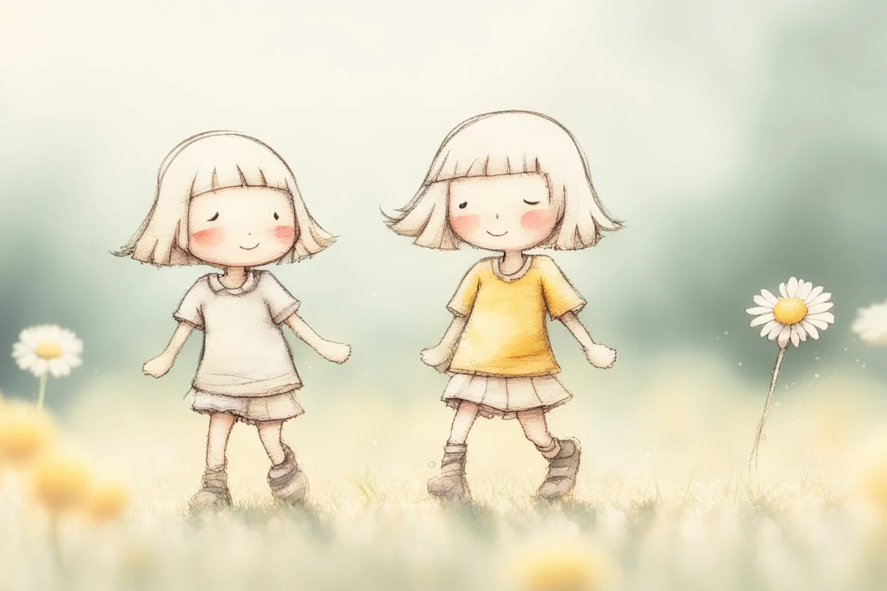 cute chibi anime smiling faced daisy flowers playing football in sunshine, styles of Paul Klee Dee Nickerson and Tim Burton, melting watercolor and black ink outlines on wet paper, soft, shading strokes, in sunshine, ethereal, cinematic postprocessing, bokeh, dof