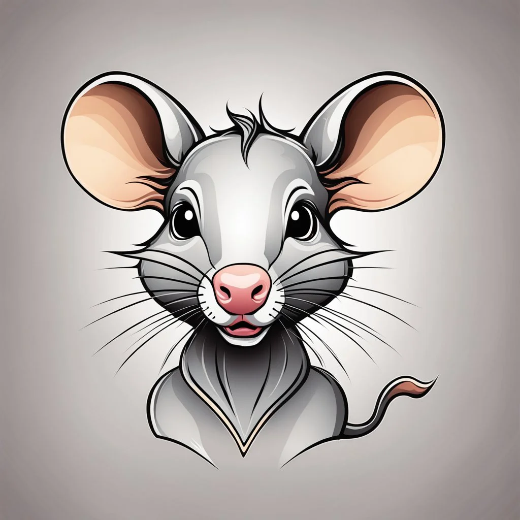 Rat cow, with rat ears and tail lineal caricature art