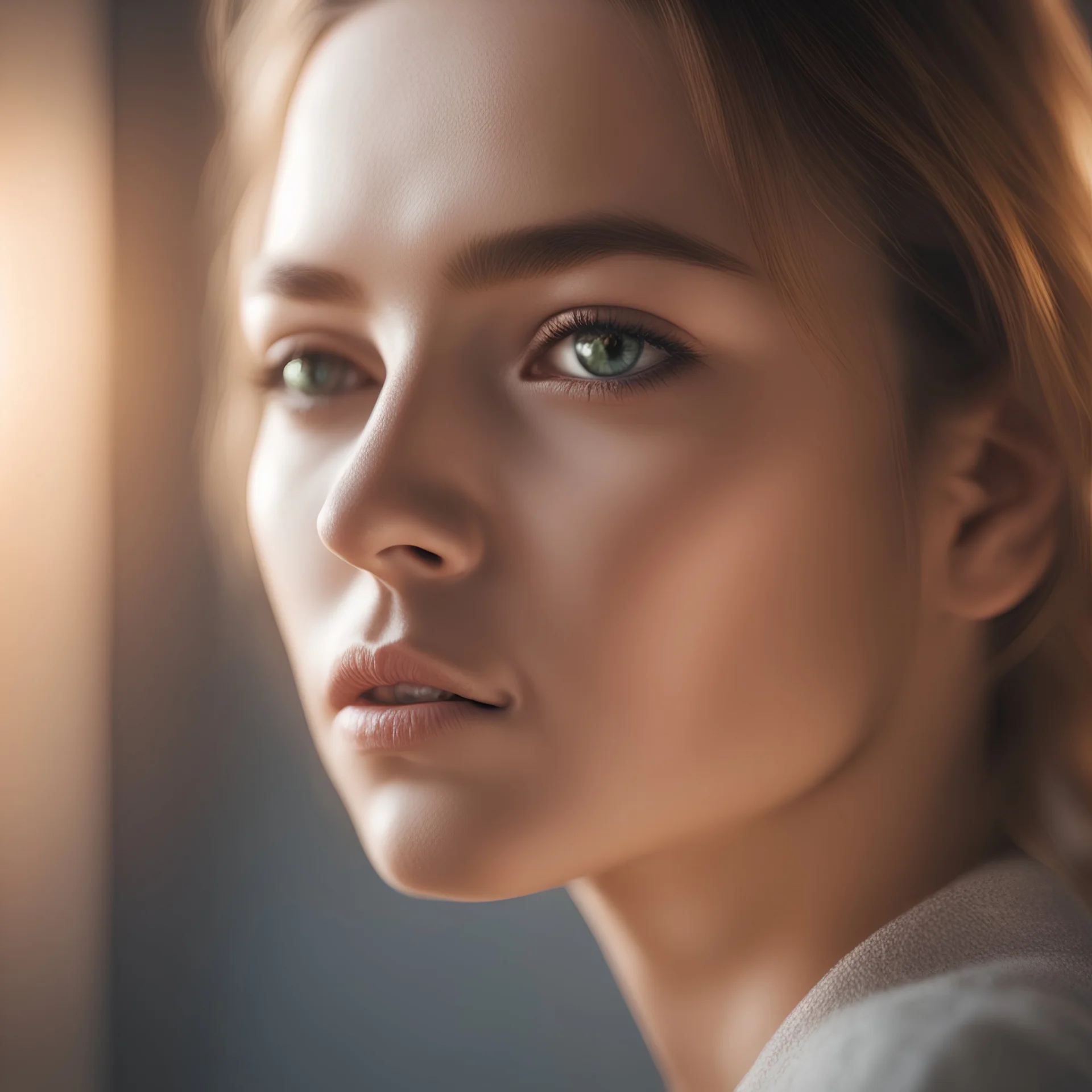 Woman portrait, close-up, side lighting, blurred background, 4K