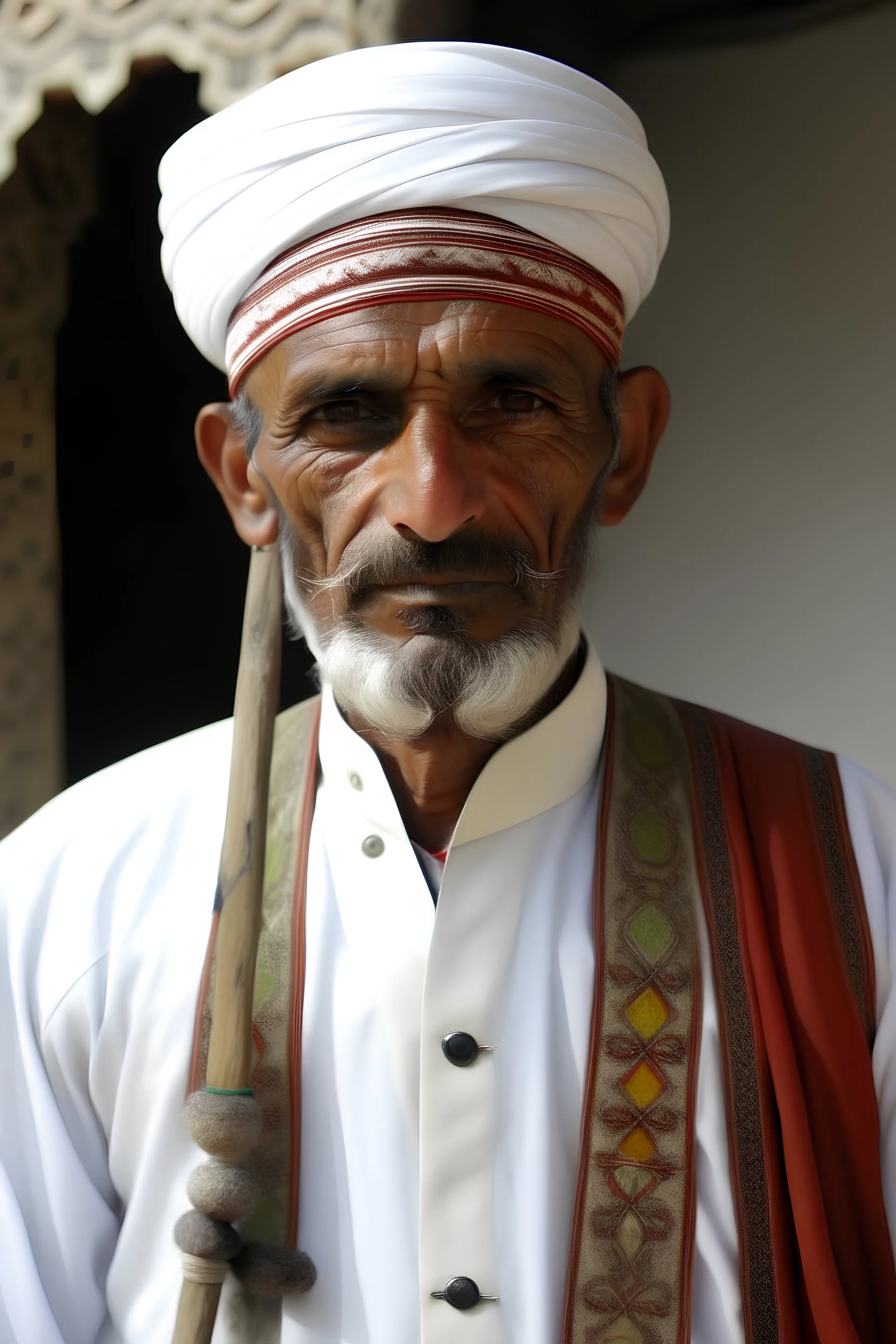 An Omani man wearing a dishdasha, an Omani turban, and an Omani dagger