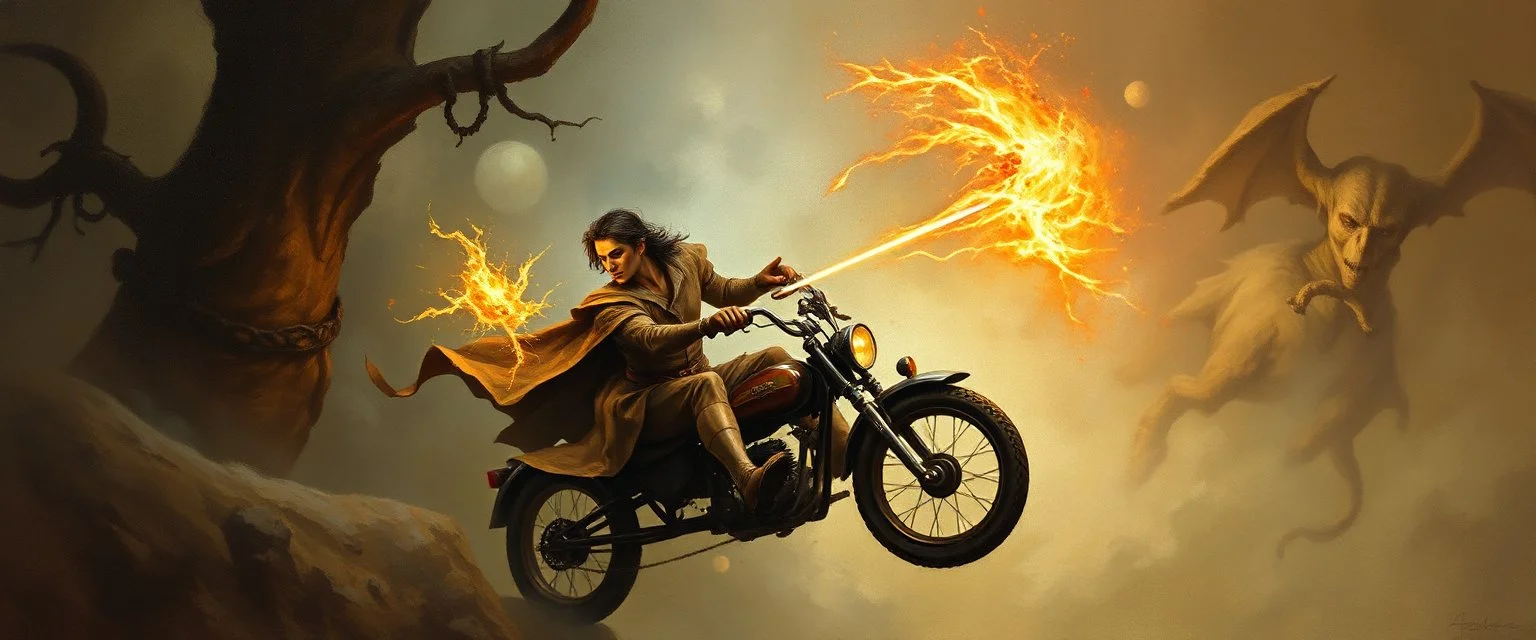 master oil painting by Rembrandt, magic trike man, gremlin brown, final battle forgotten realms